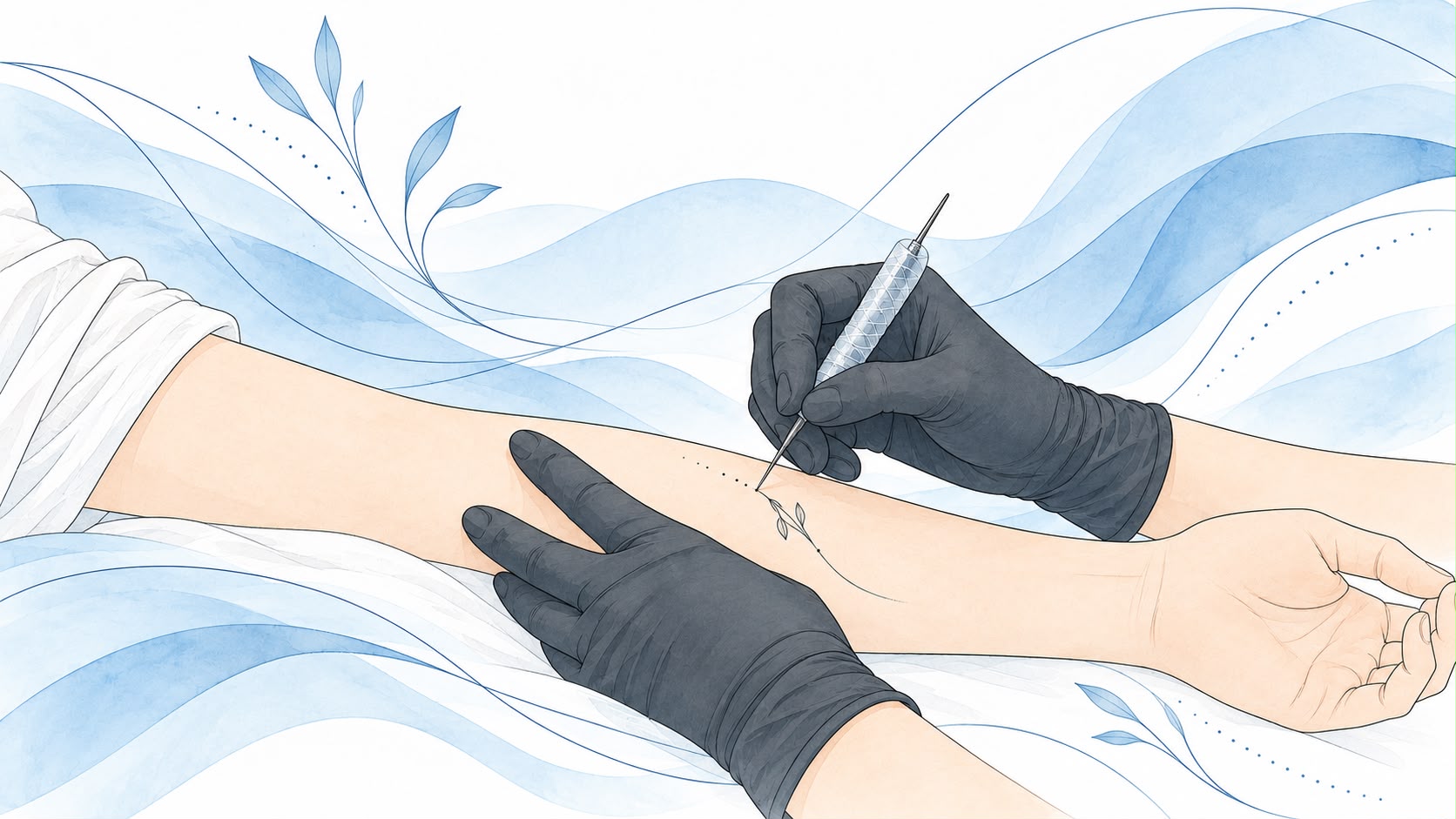 Illustration de la pratique du tatouage handpoke au cabinet Keshō